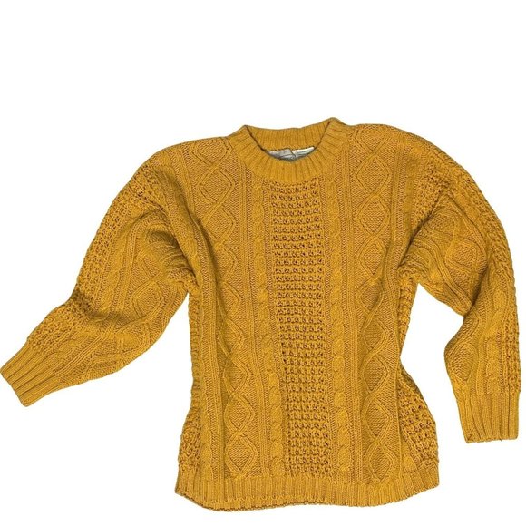 Vintage Sweater Womens Littlewood & Green Size medium Mustard Yellow Cable Knit - Picture 1 of 7